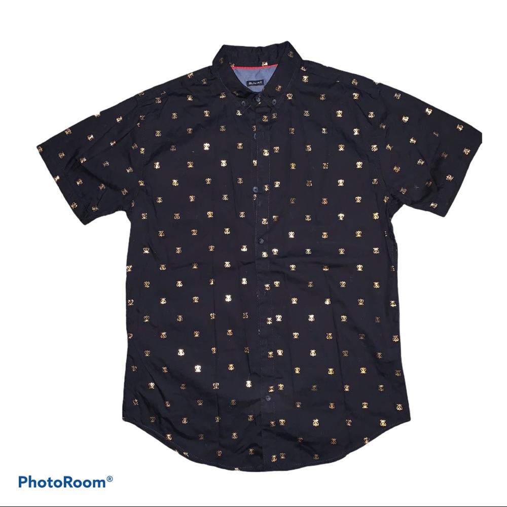 Gold foil bee button down shirt